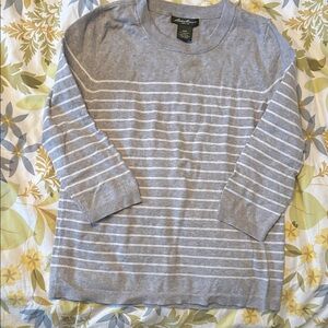 Eddie Bauer sweater, medium, gray/white, good condition, 3/4 length sleeves
